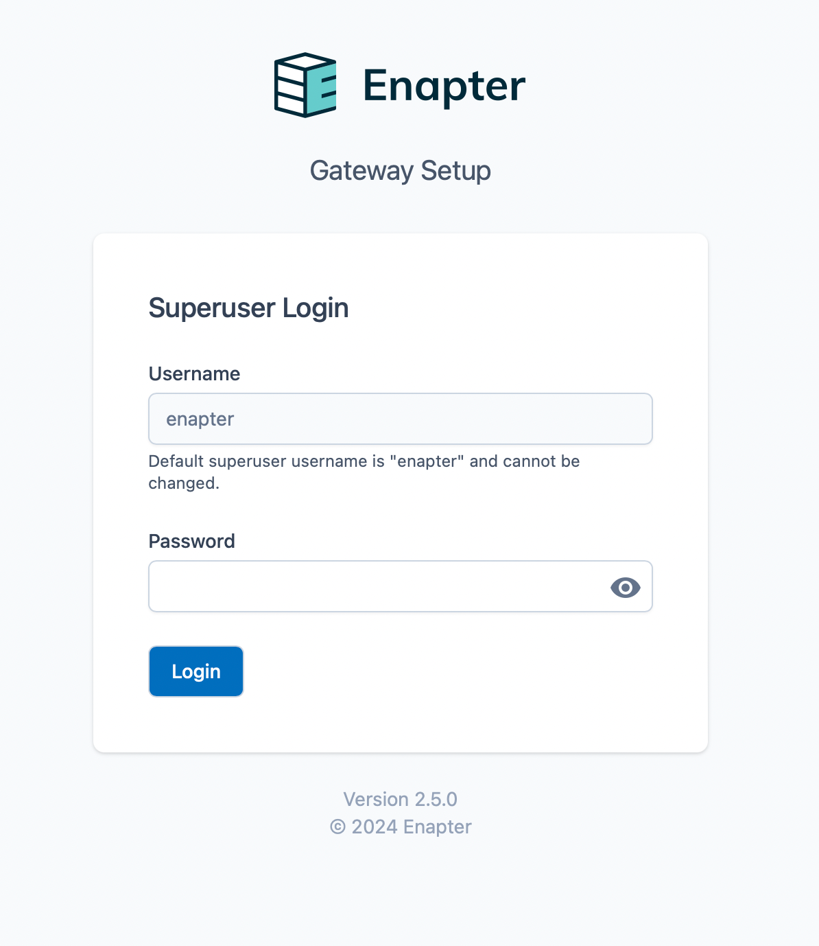 Enapter Gateway Superuser Login Page