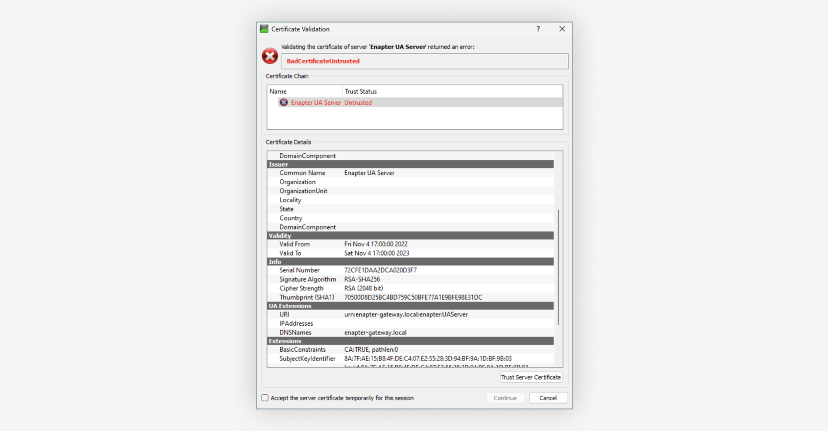 OPC UA - Certificate Validation
